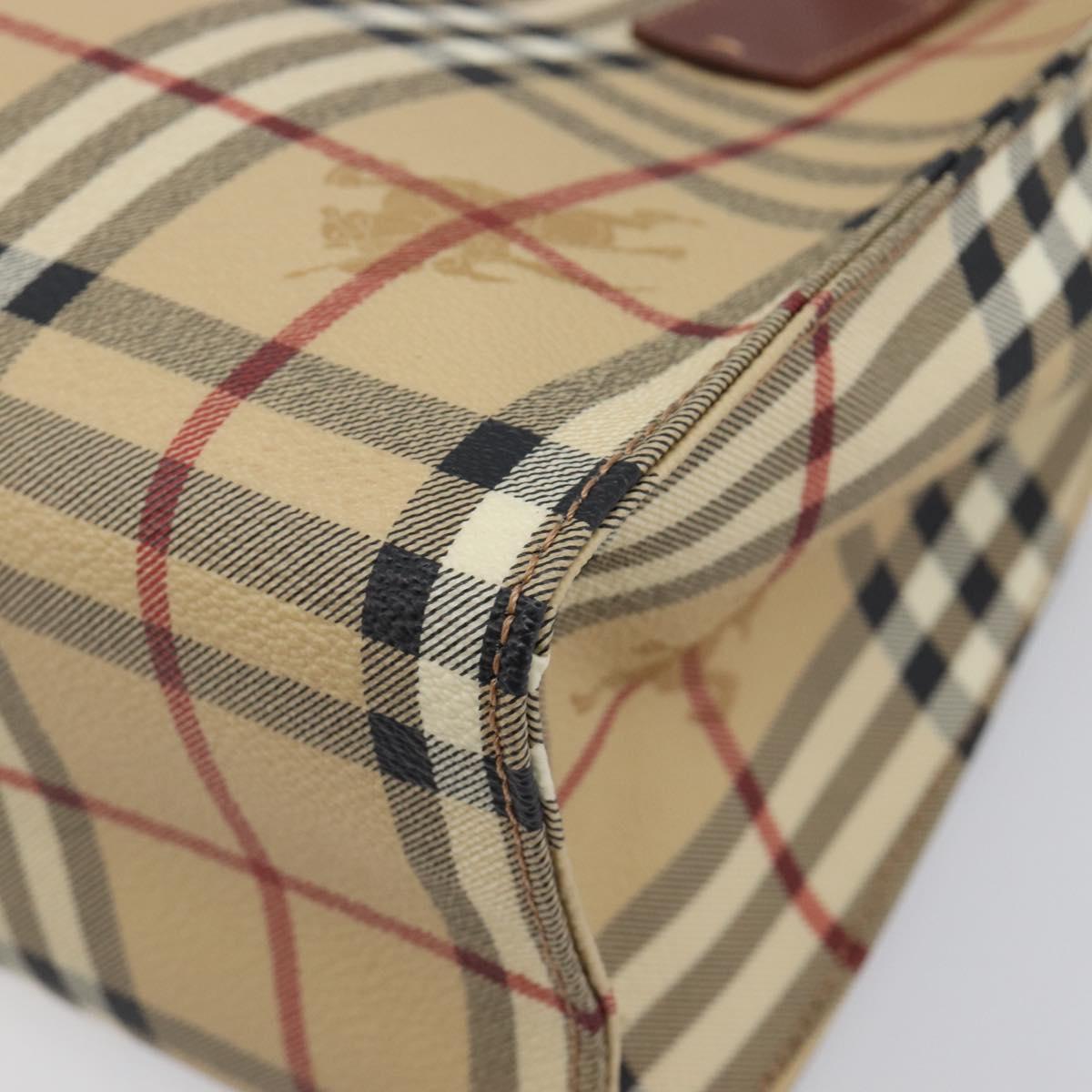 BURBERRY Nova Check Hand Bag PVC Leather Beige Auth BA16500V