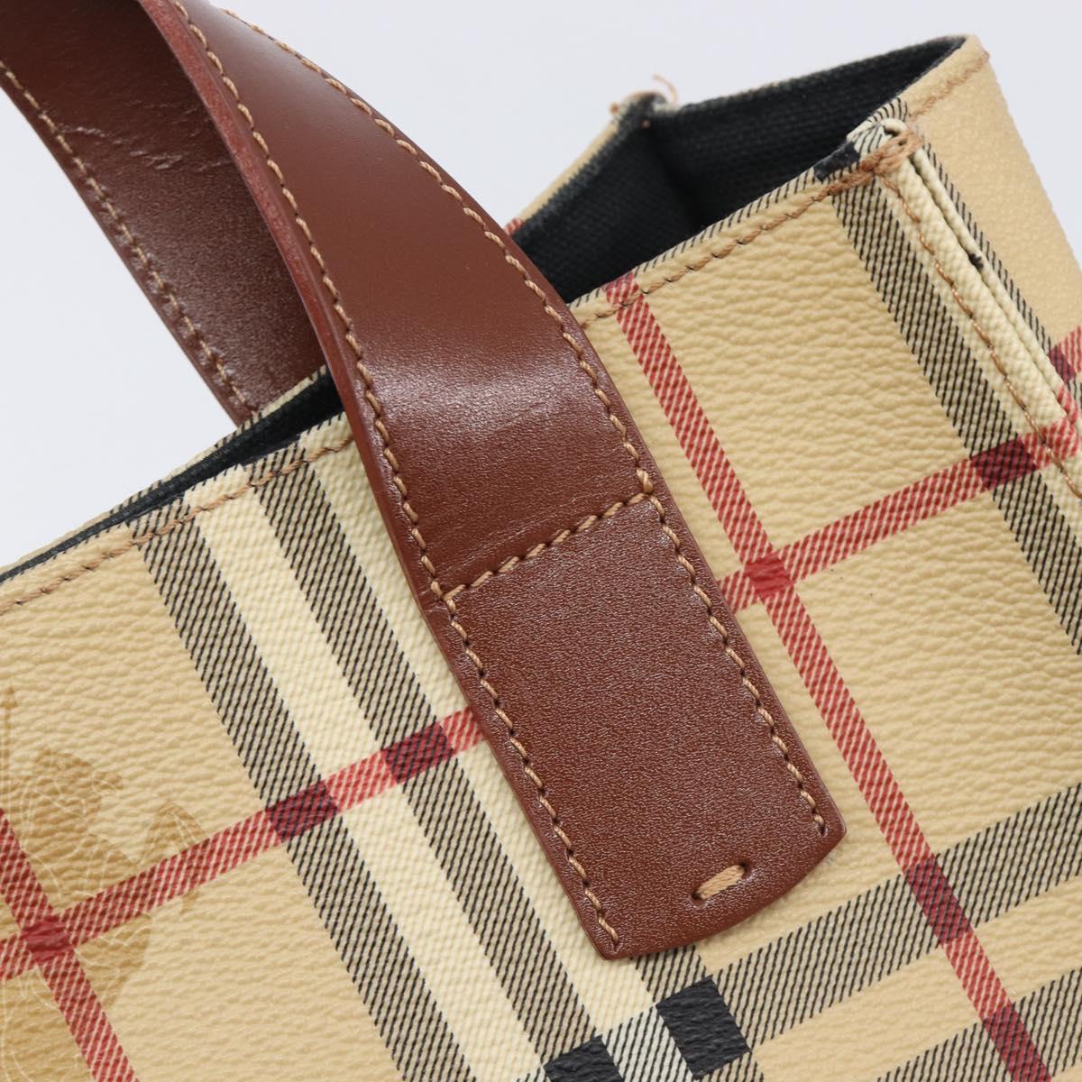 BURBERRY Nova Check Hand Bag PVC Leather Beige Auth BA16500V