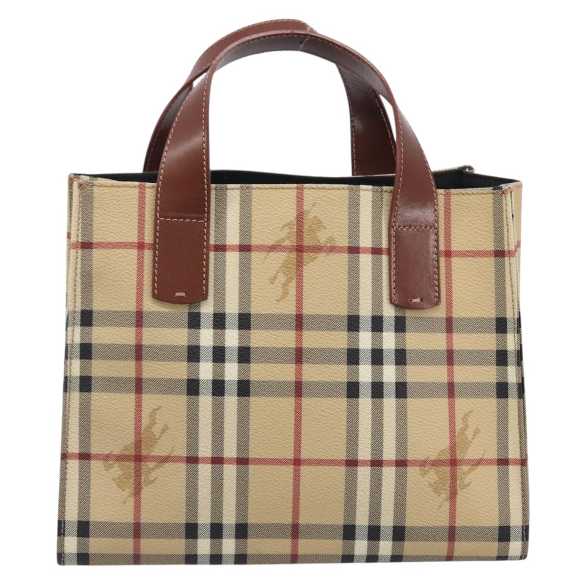 BURBERRY Nova Check Hand Bag PVC Leather Beige Auth BA16500V