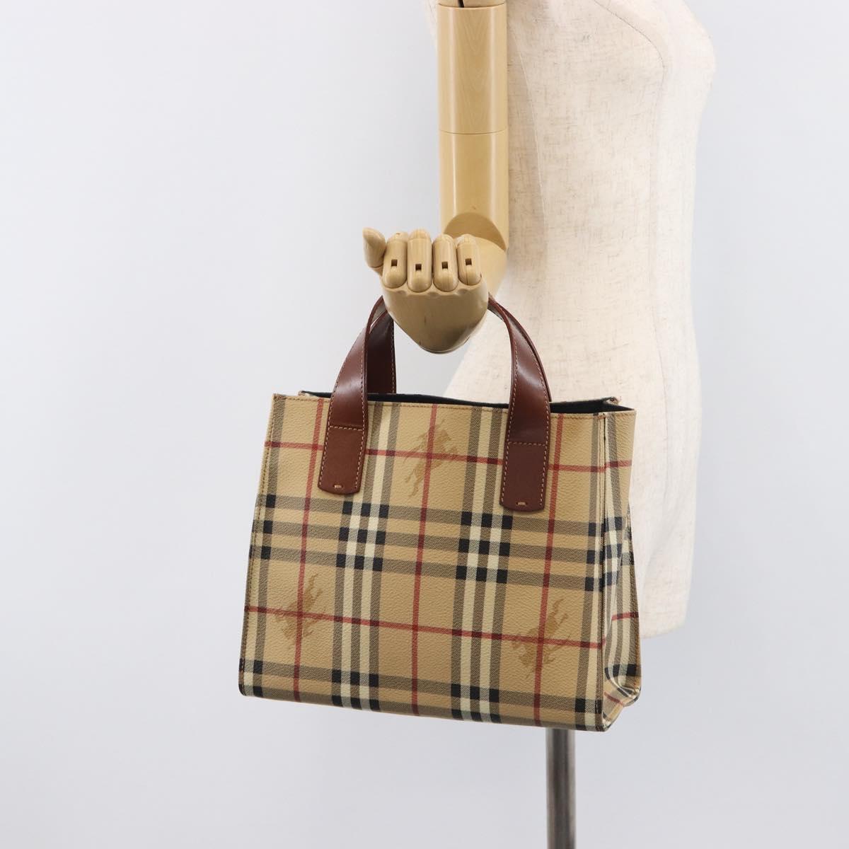 BURBERRY Nova Check Hand Bag PVC Leather Beige Auth BA16500V