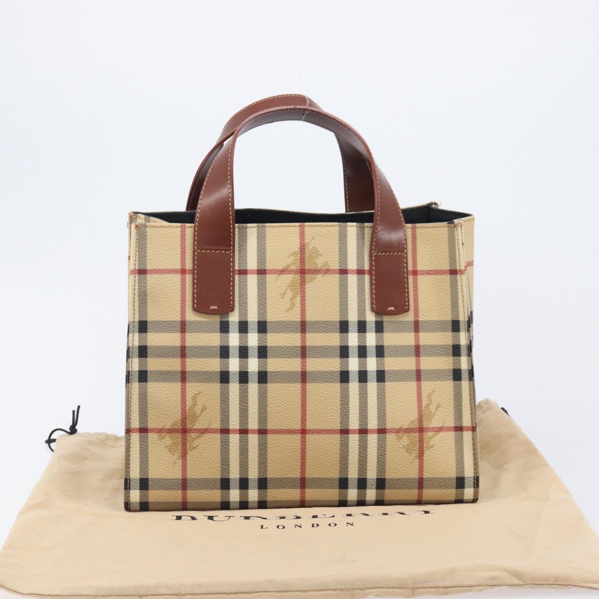 BURBERRY Nova Check Hand Bag PVC Leather Beige Auth BA16500V