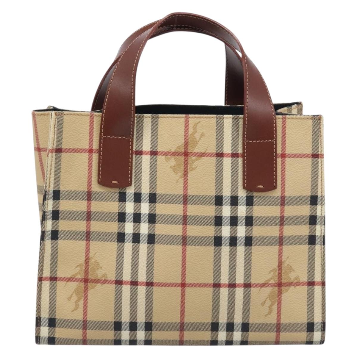 BURBERRY Nova Check Hand Bag PVC Leather Beige Auth BA16500V
