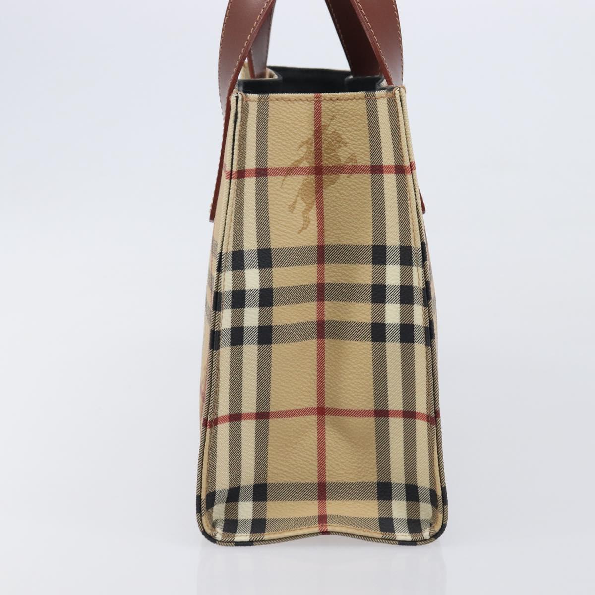BURBERRY Nova Check Hand Bag PVC Leather Beige Auth BA16500V