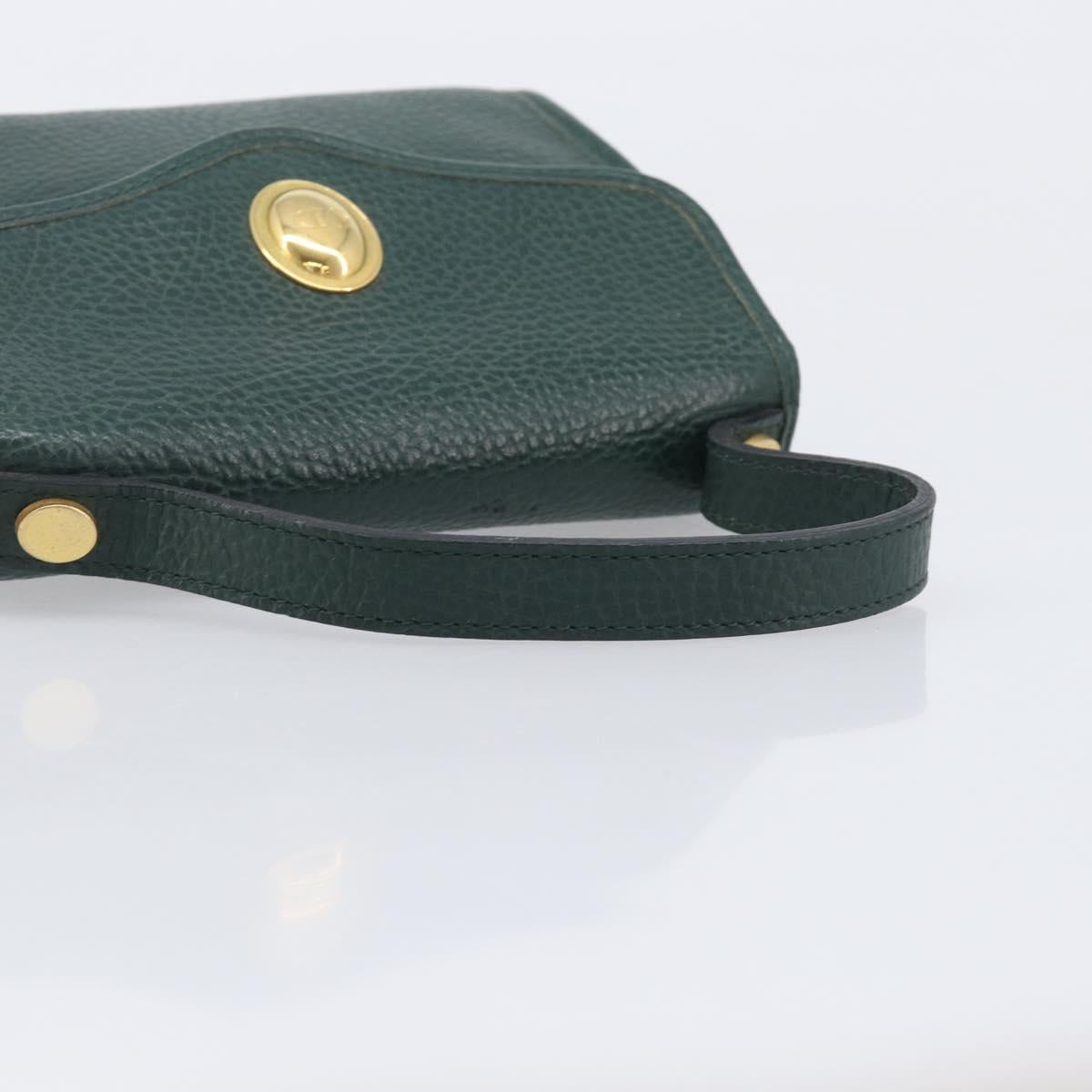 Christian Dior Hand Bag Leather Green Gold Tone Auth BA16502