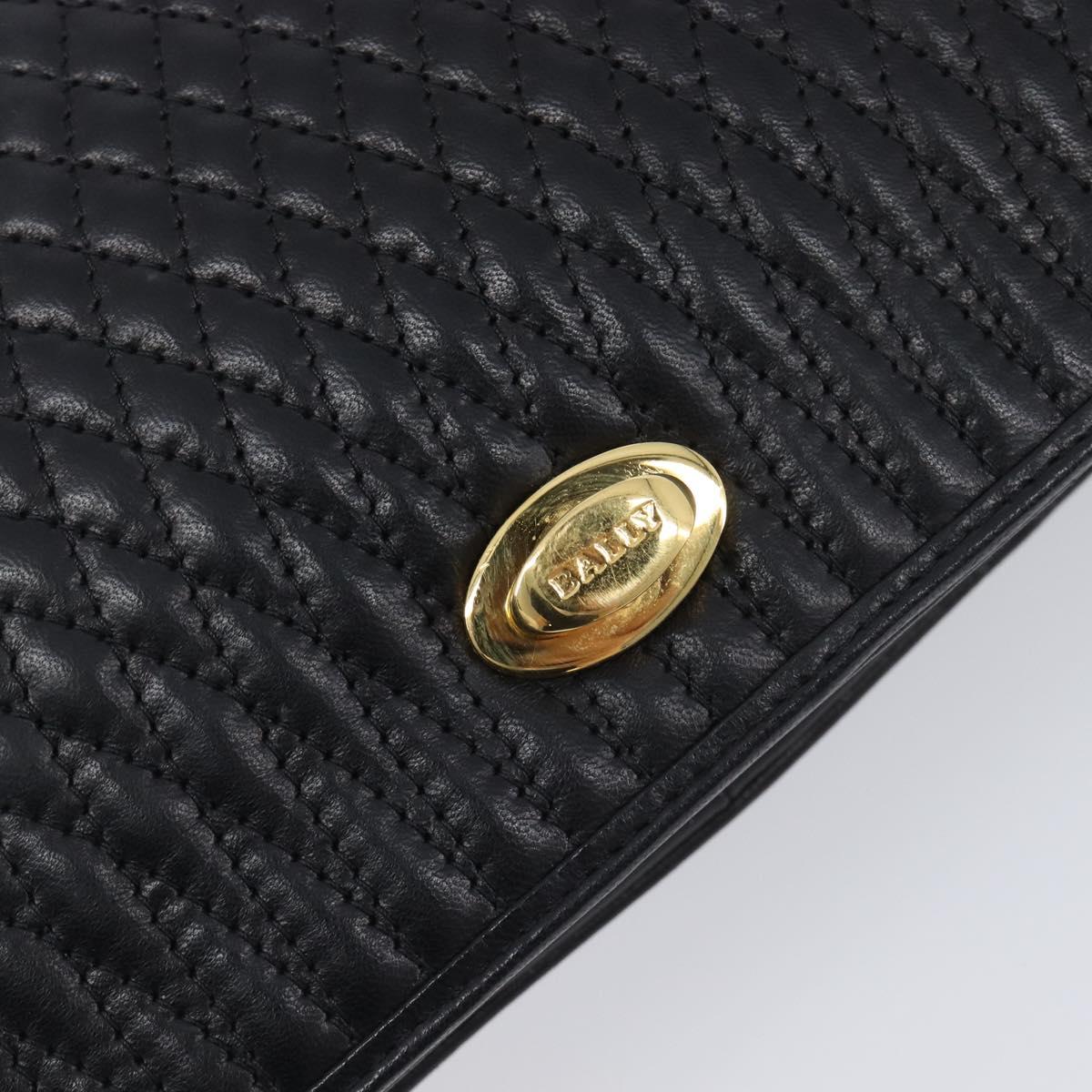 Bally Chain Shoulder Bag Leather Black Gold Tone Auth BA16503