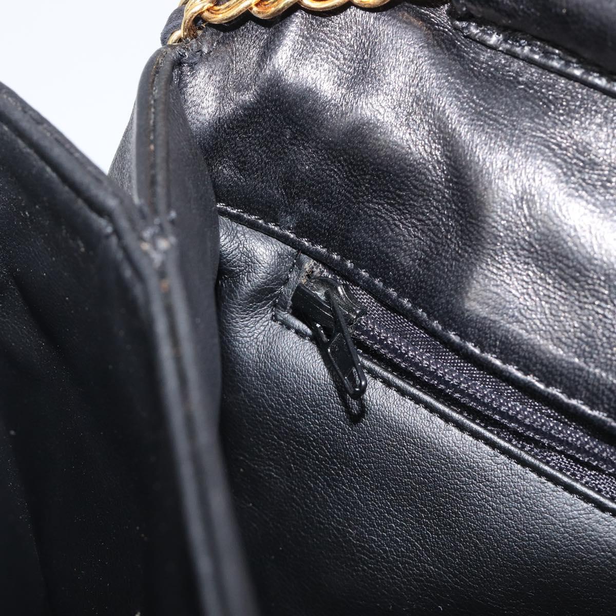 Bally Chain Shoulder Bag Leather Black Gold Tone Auth BA16503