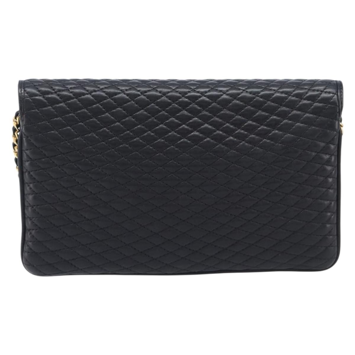 Bally Chain Shoulder Bag Leather Black Gold Tone Auth BA16503