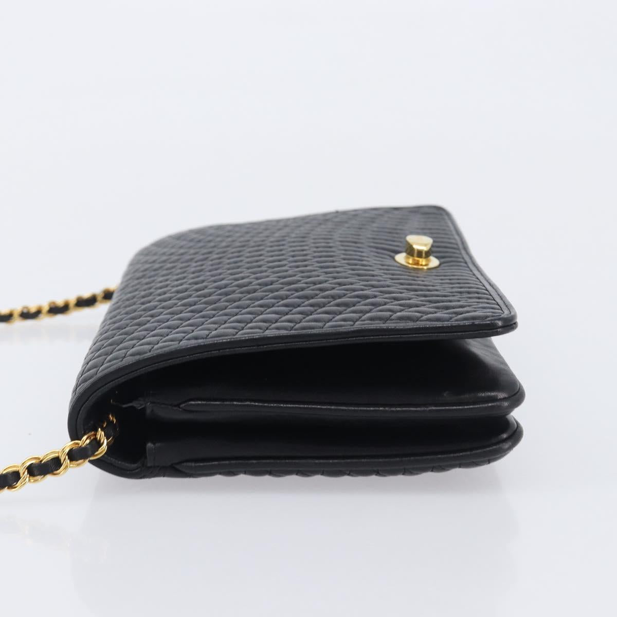 Bally Chain Shoulder Bag Leather Black Gold Tone Auth BA16503