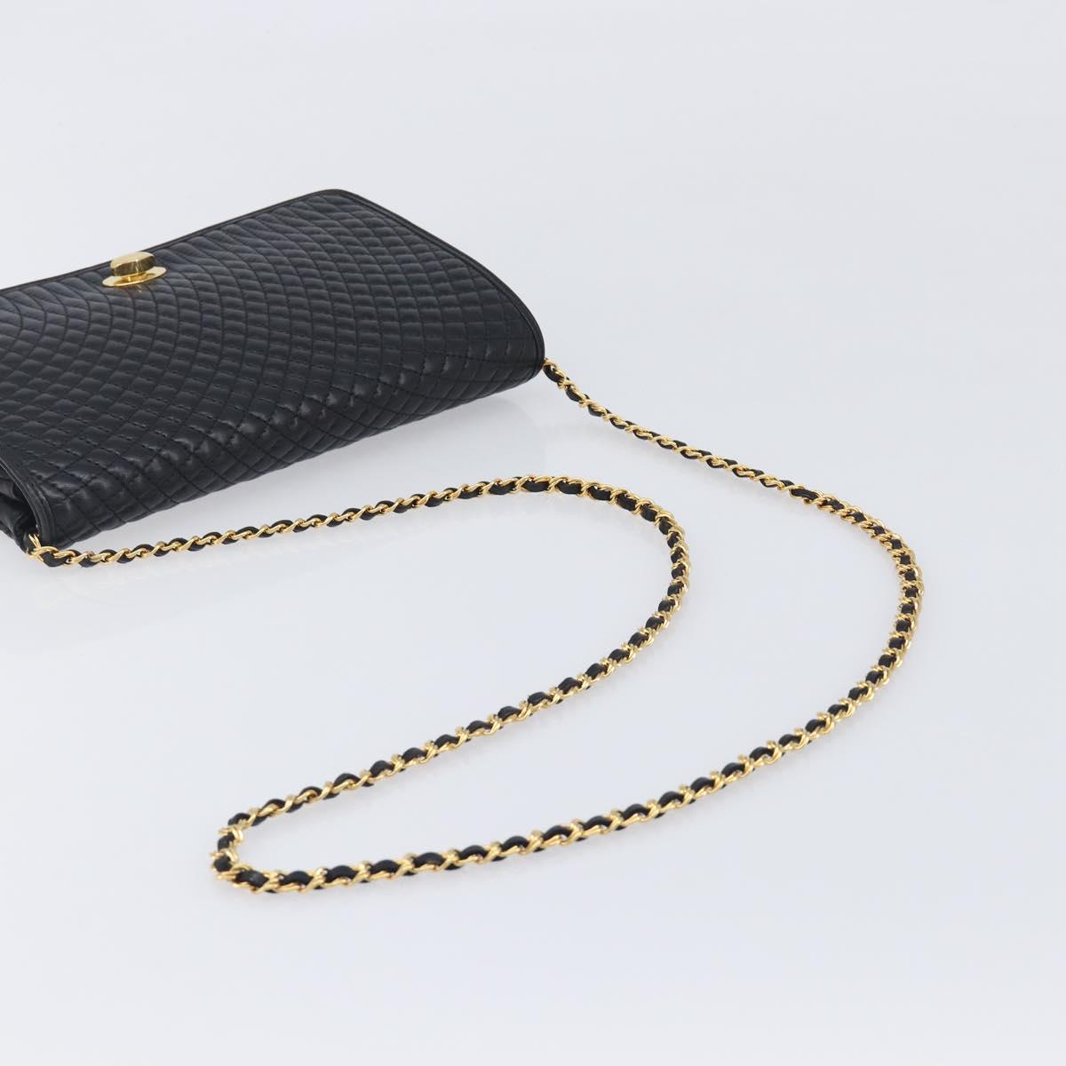 Bally Chain Shoulder Bag Leather Black Gold Tone Auth BA16503