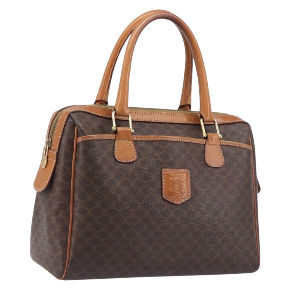 CELINE Macadam Hand Bag PVC Brown Gold Tone Auth BA16504