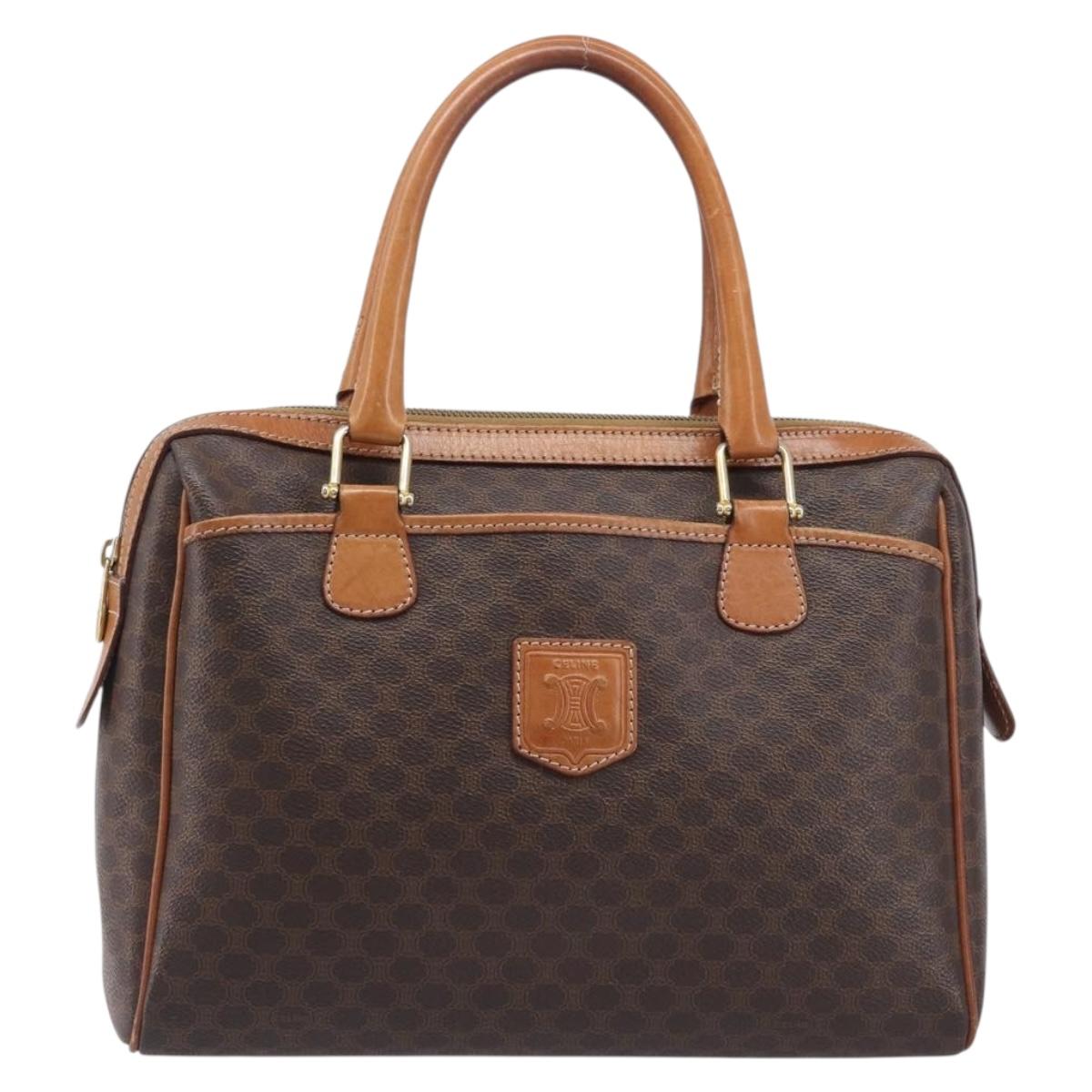 CELINE Macadam Hand Bag PVC Brown Gold Tone Auth BA16504