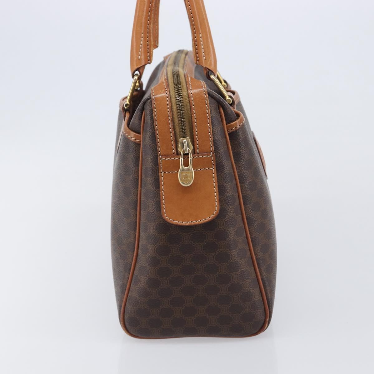 CELINE Macadam Hand Bag PVC Brown Gold Tone Auth BA16504