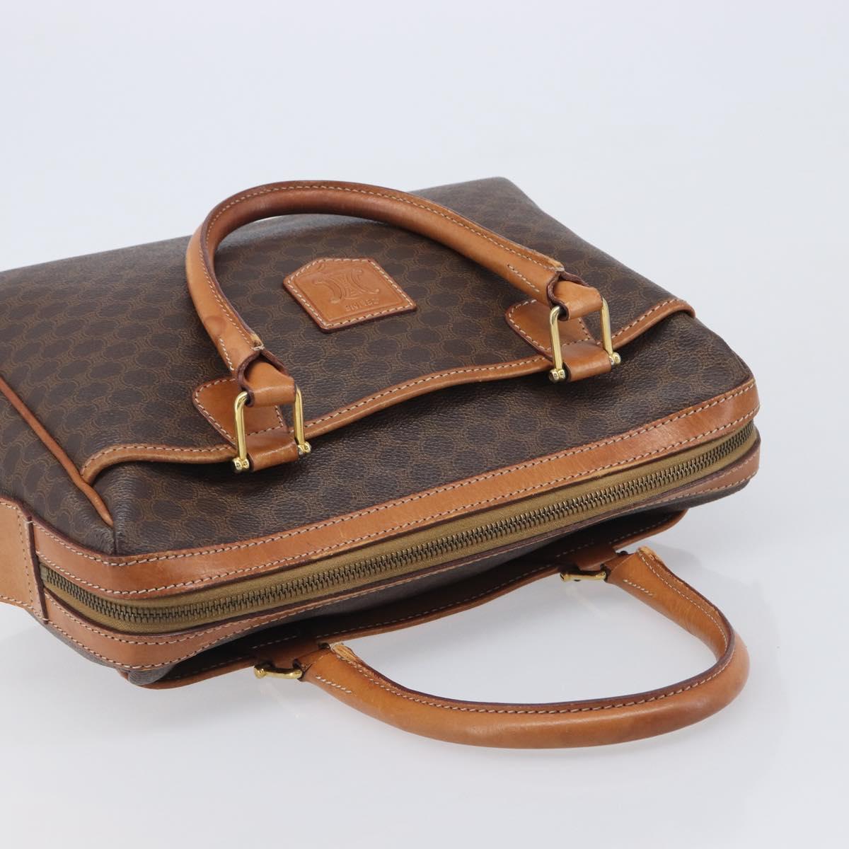 CELINE Macadam Hand Bag PVC Brown Gold Tone Auth BA16504