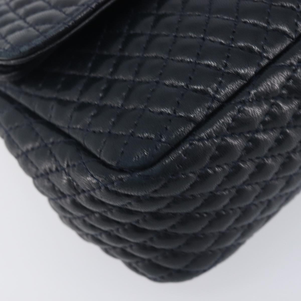 Bally Chain Shoulder Bag Leather Navy Gold Tone Auth BA16506