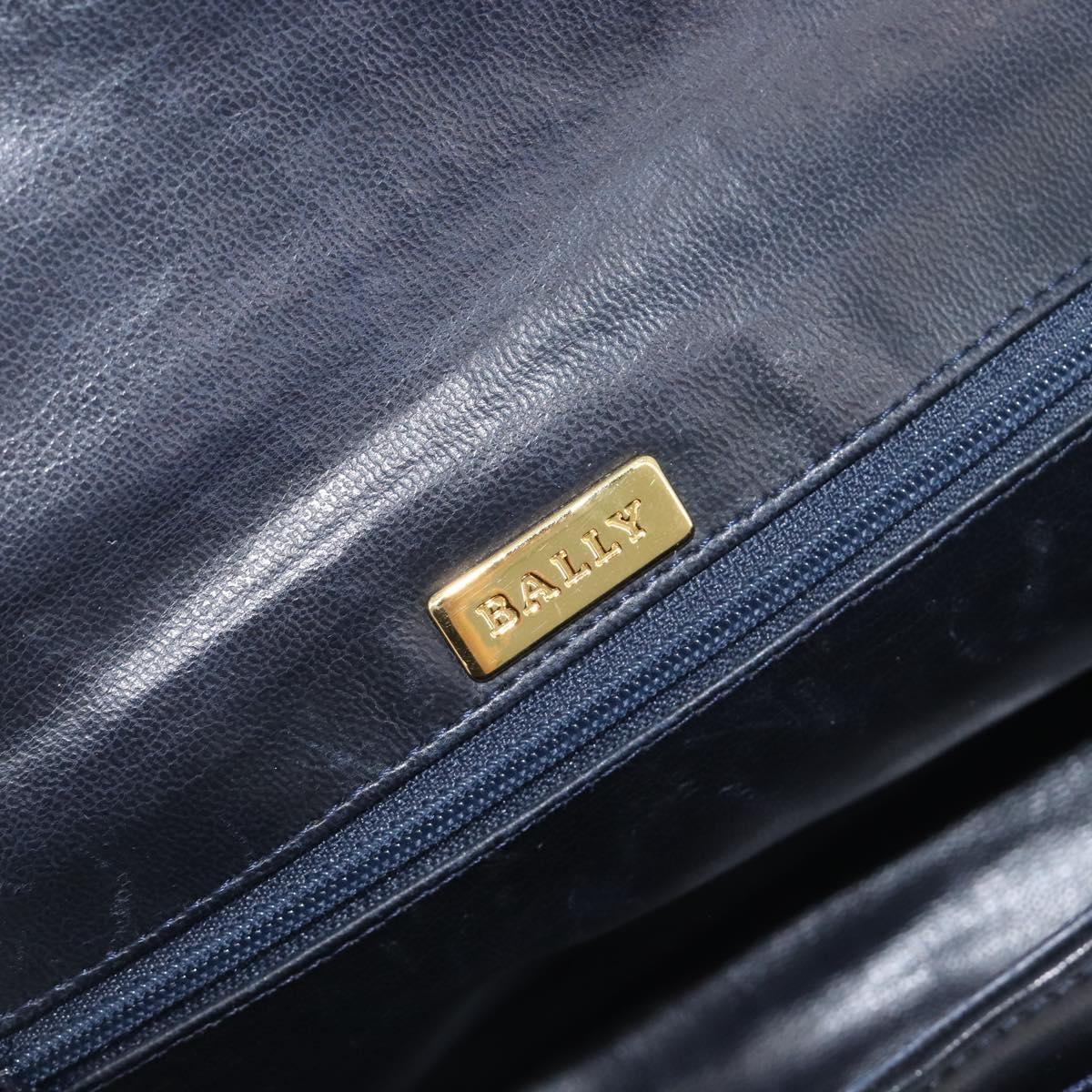 Bally Chain Shoulder Bag Leather Navy Gold Tone Auth BA16506