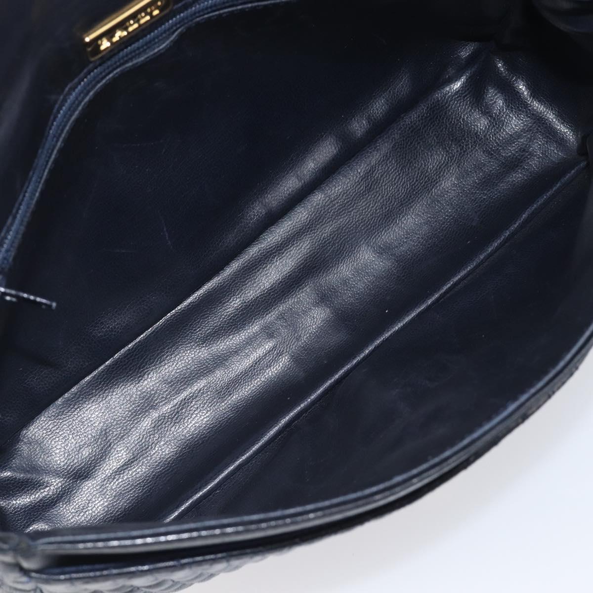 Bally Chain Shoulder Bag Leather Navy Gold Tone Auth BA16506