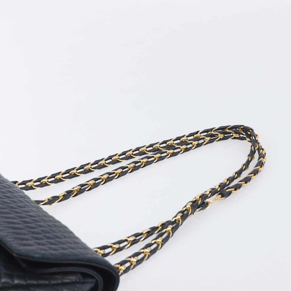 Bally Chain Shoulder Bag Leather Navy Gold Tone Auth BA16506