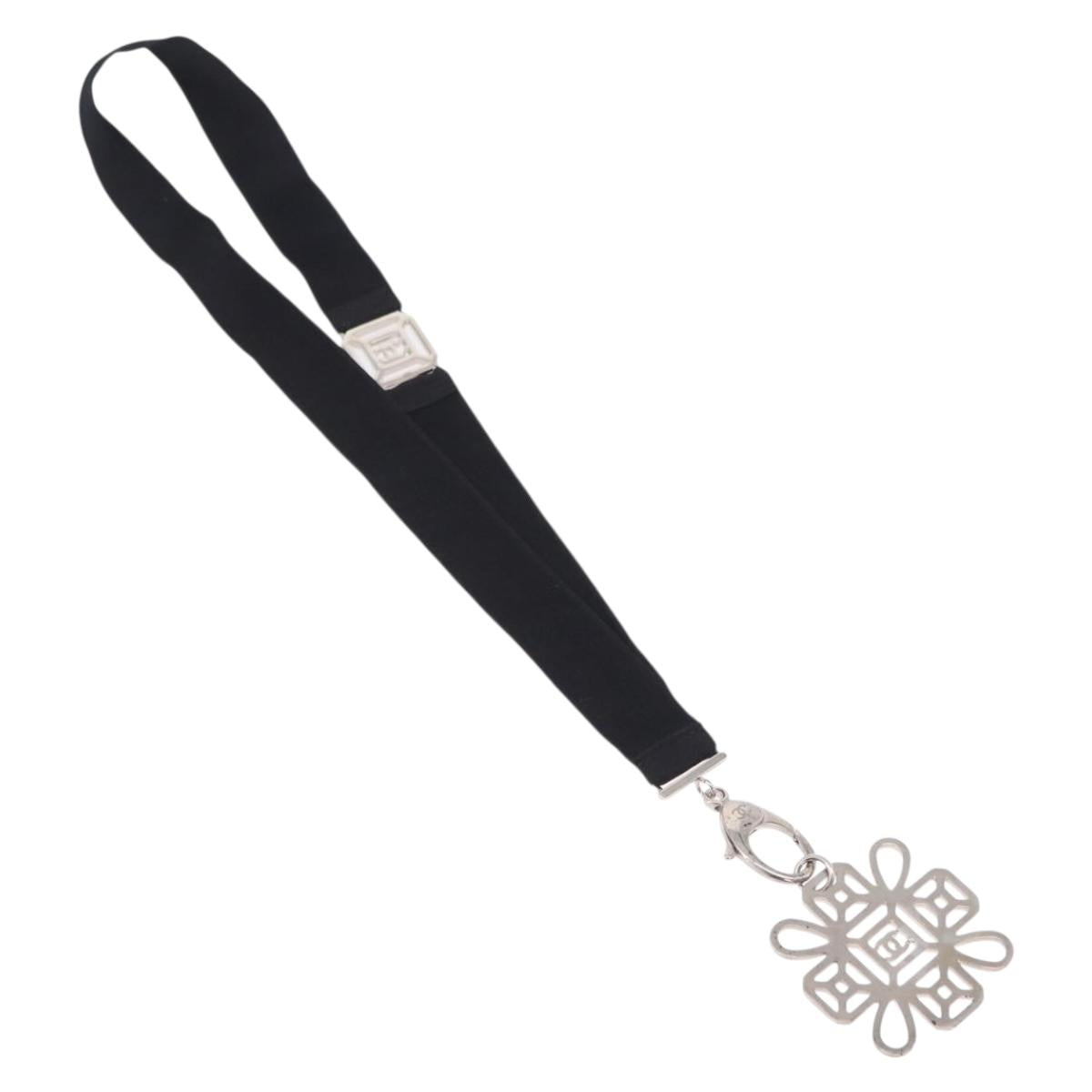 CHANEL Neck Strap Metal Black Silver CC Auth BA16508V