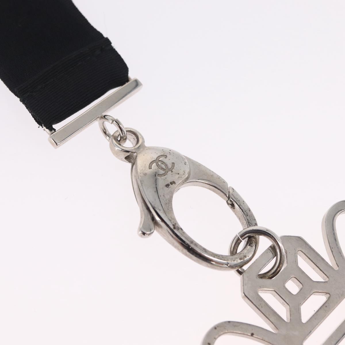 CHANEL Neck Strap Metal Black Silver CC Auth BA16508V