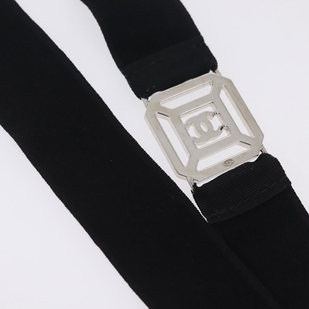 CHANEL Neck Strap Metal Black Silver CC Auth BA16508V