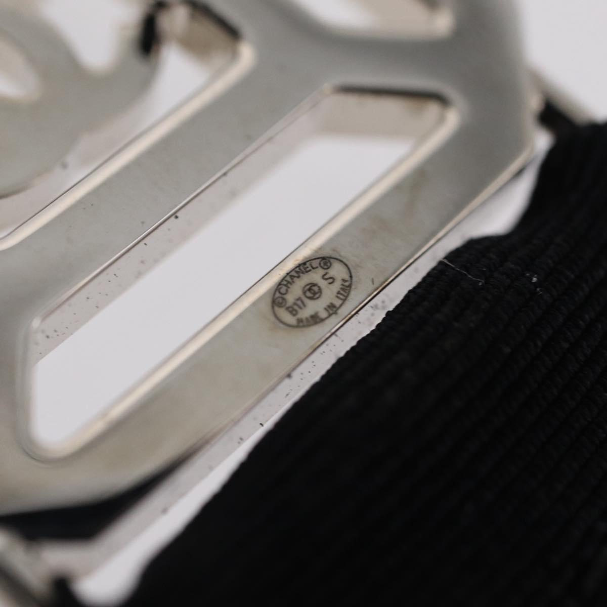 CHANEL Neck Strap Metal Black Silver CC Auth BA16508V