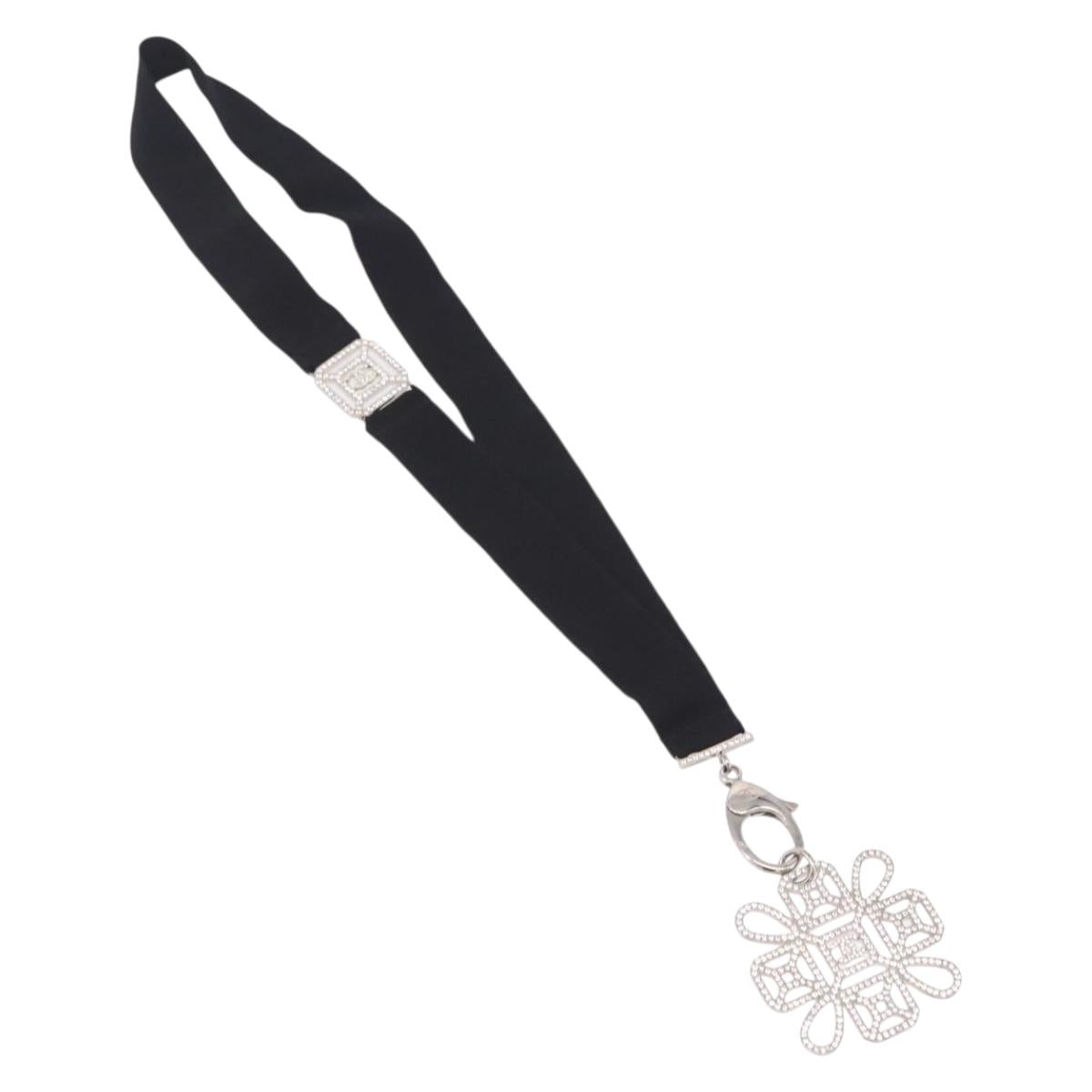 CHANEL Neck Strap Metal Black Silver CC Auth BA16508V