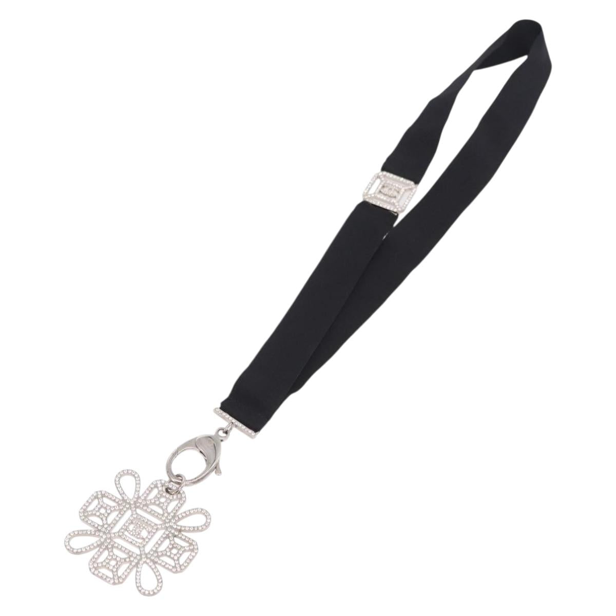 CHANEL Neck Strap Metal Black Silver CC Auth BA16508V