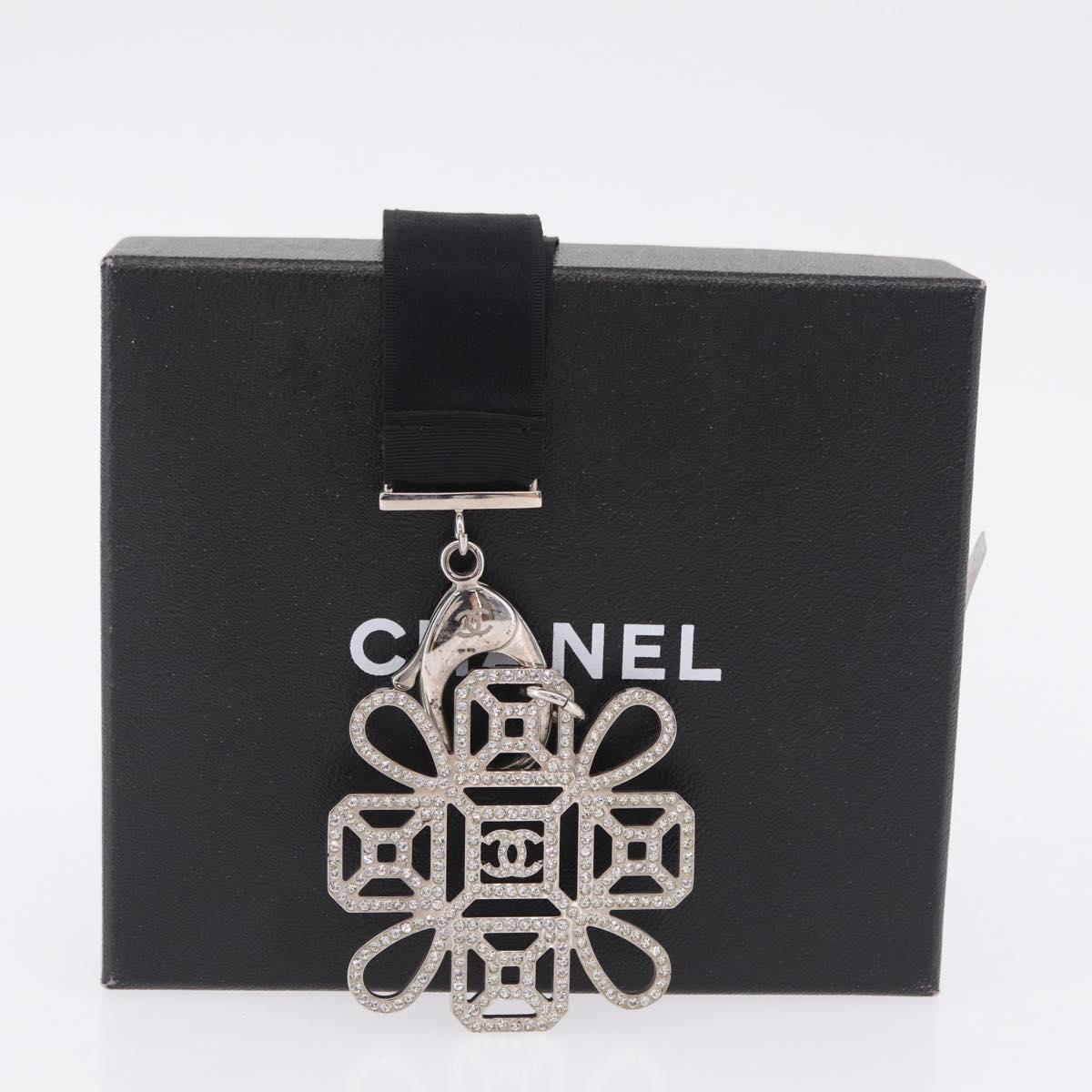 CHANEL Neck Strap Metal Black Silver CC Auth BA16508V