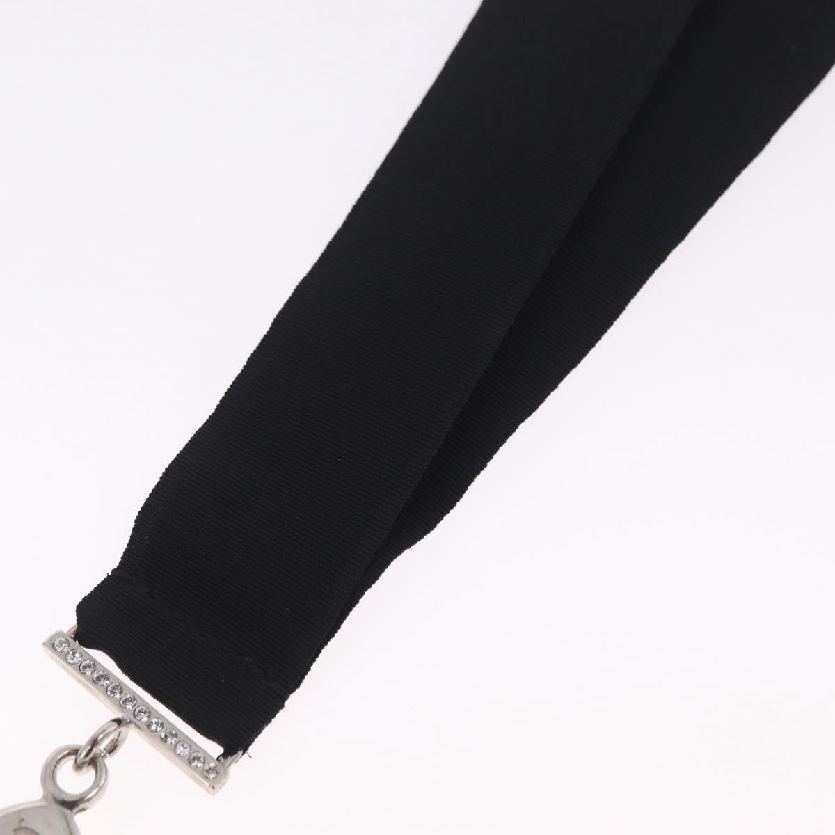CHANEL Neck Strap Metal Black Silver CC Auth BA16508V