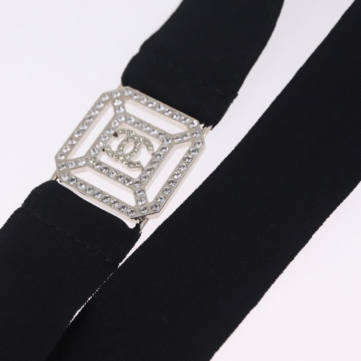 CHANEL Neck Strap Metal Black Silver CC Auth BA16508V