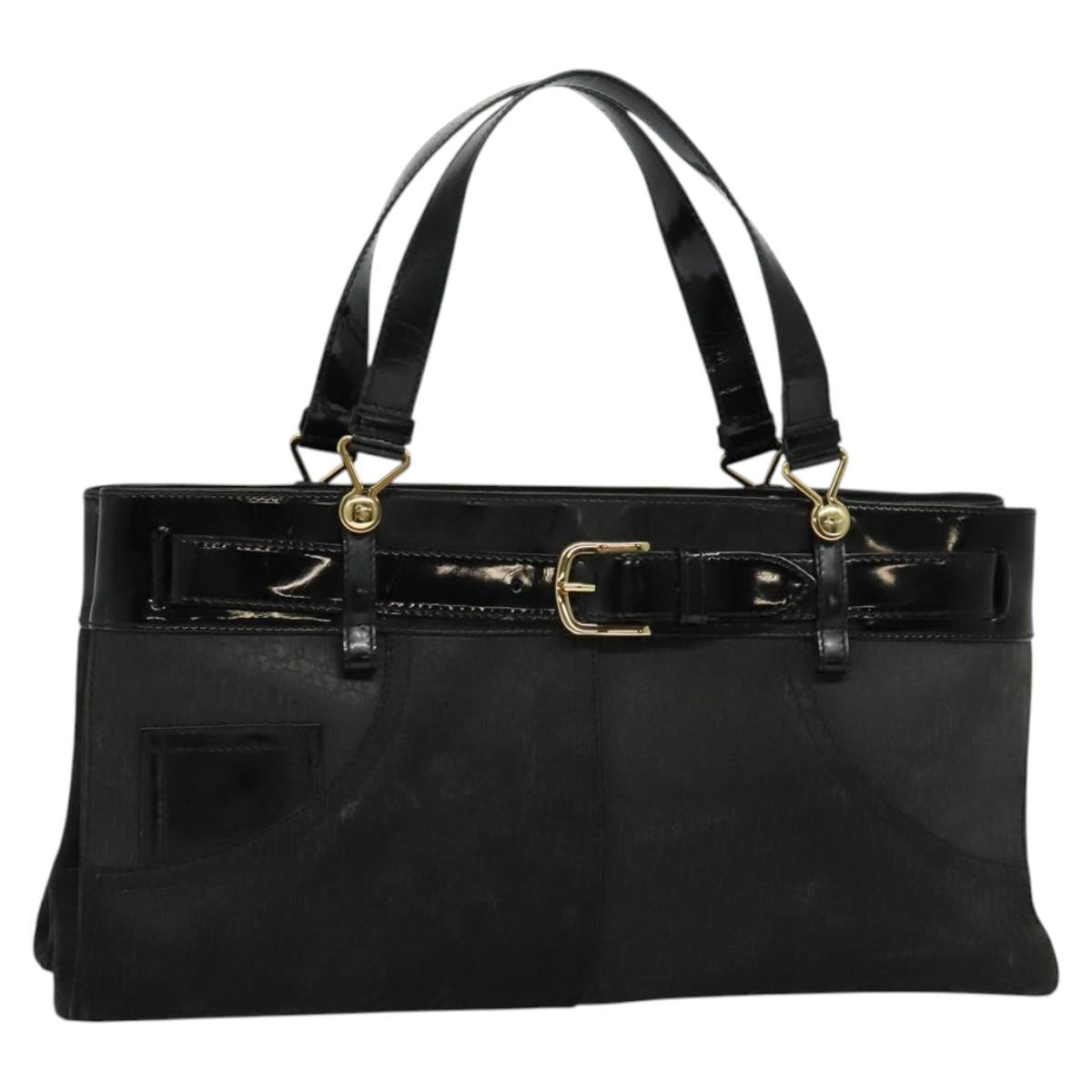 Christian Dior Trotter Canvas Hand Bag Black Gold Auth BA1651