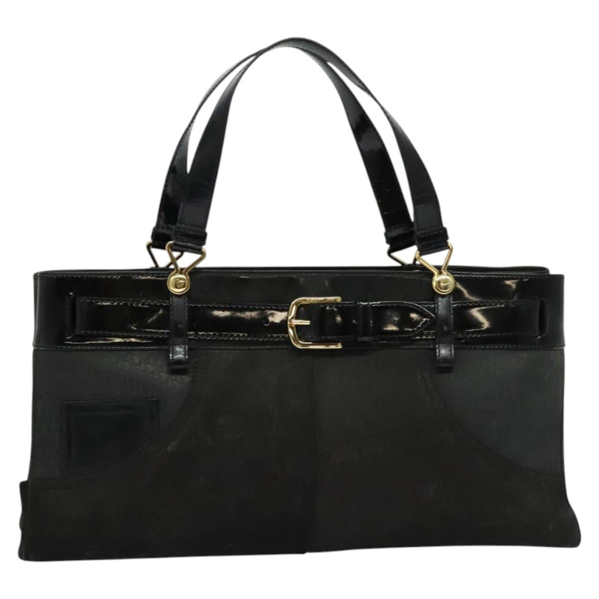 Christian Dior Trotter Canvas Hand Bag Black Gold Auth BA1651