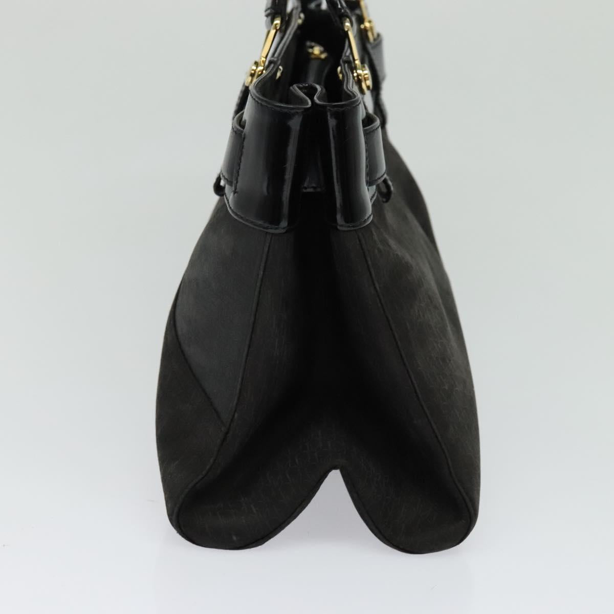 Christian Dior Trotter Canvas Hand Bag Black Gold Auth BA1651