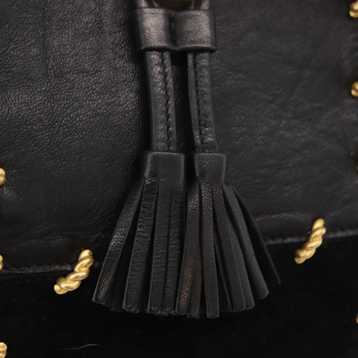 Salvatore Ferragamo Tote Bag Suede Black Gold Tone Auth BA16514