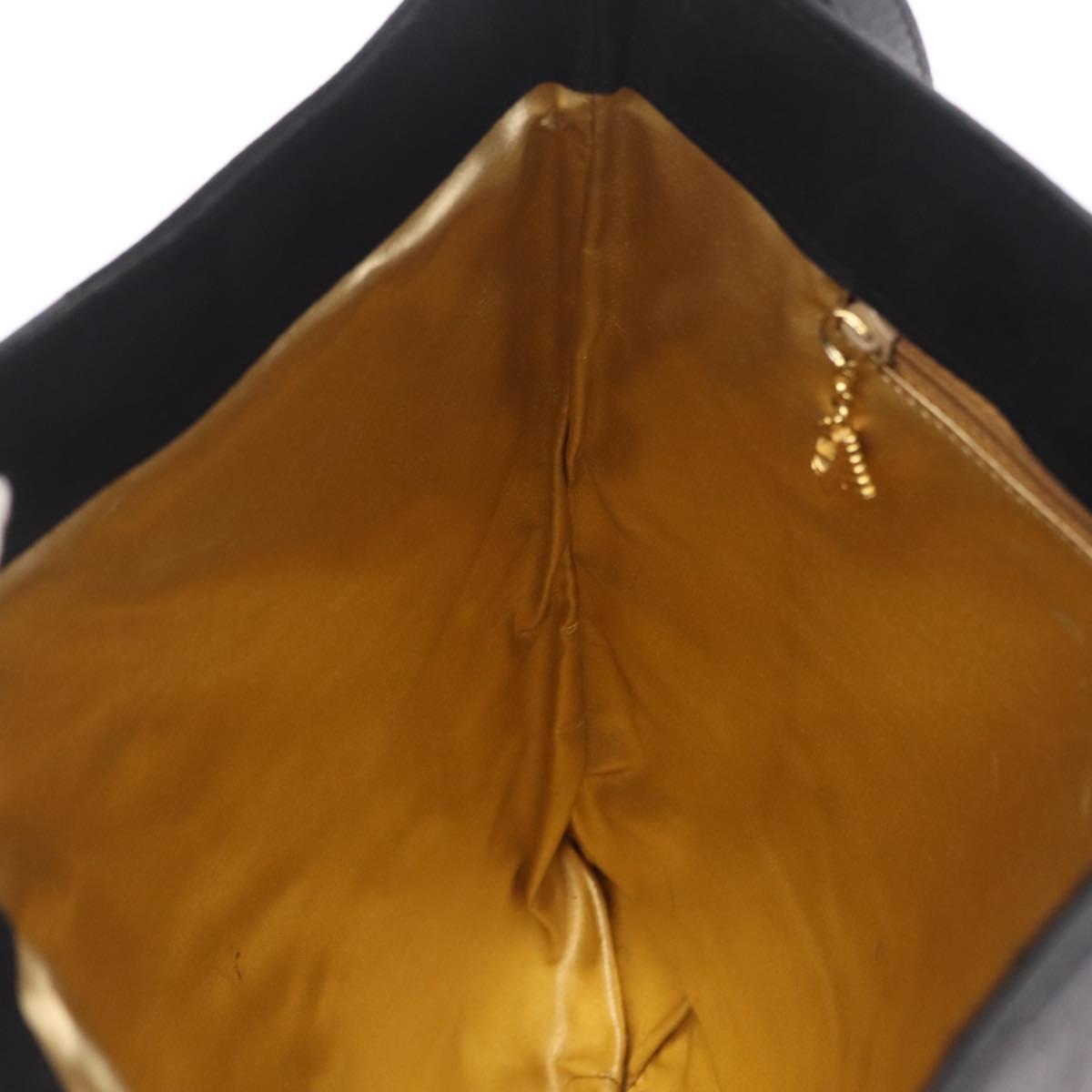 Salvatore Ferragamo Tote Bag Suede Black Gold Tone Auth BA16514