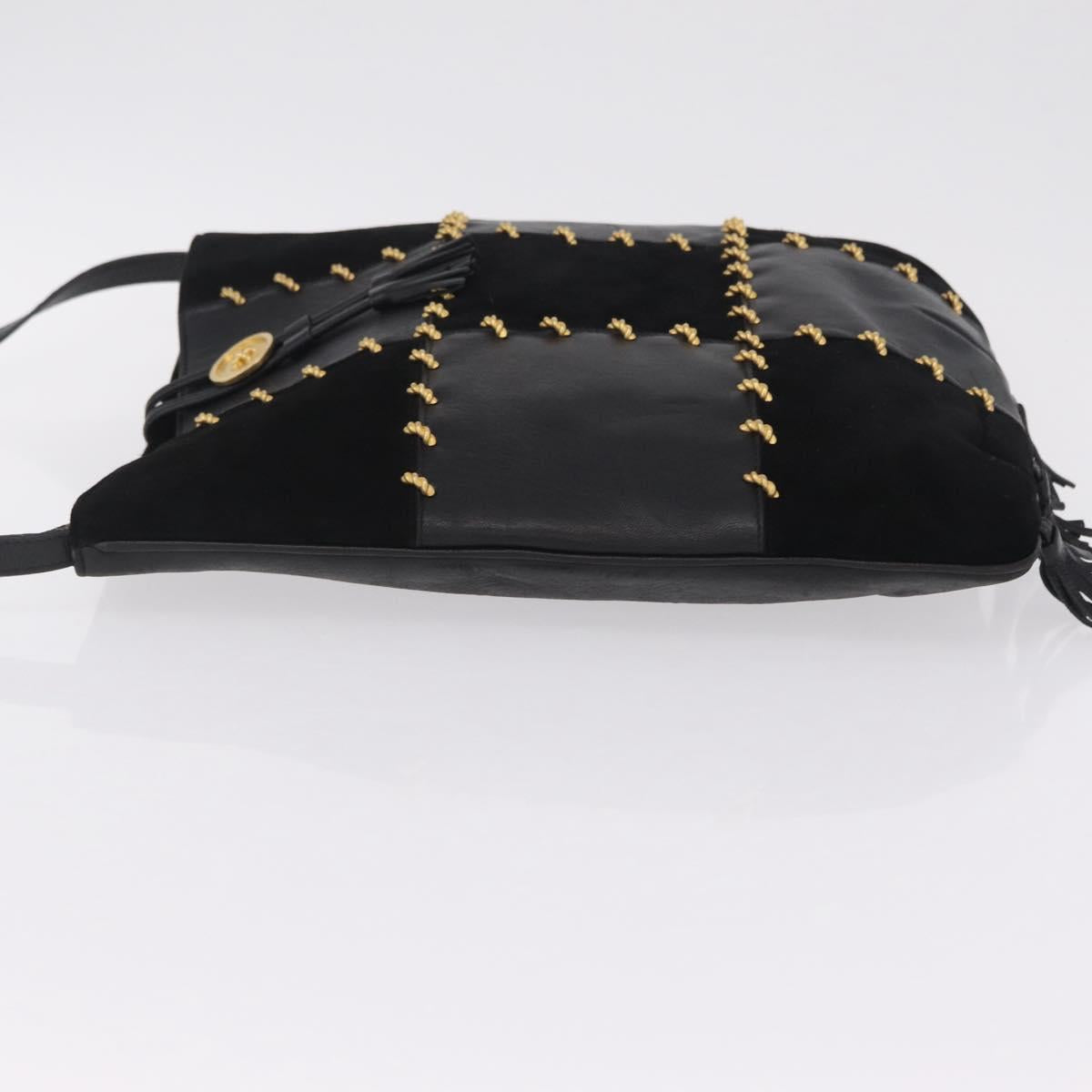 Salvatore Ferragamo Tote Bag Suede Black Gold Tone Auth BA16514