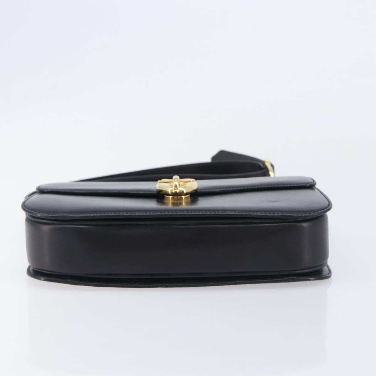 CELINE Shoulder Bag Leather Black Gold Tone Auth BA16528A
