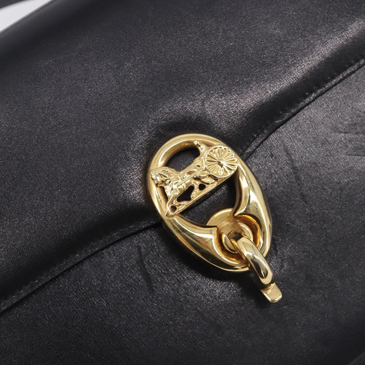 CELINE Shoulder Bag Leather Black Gold Tone Auth BA16528A