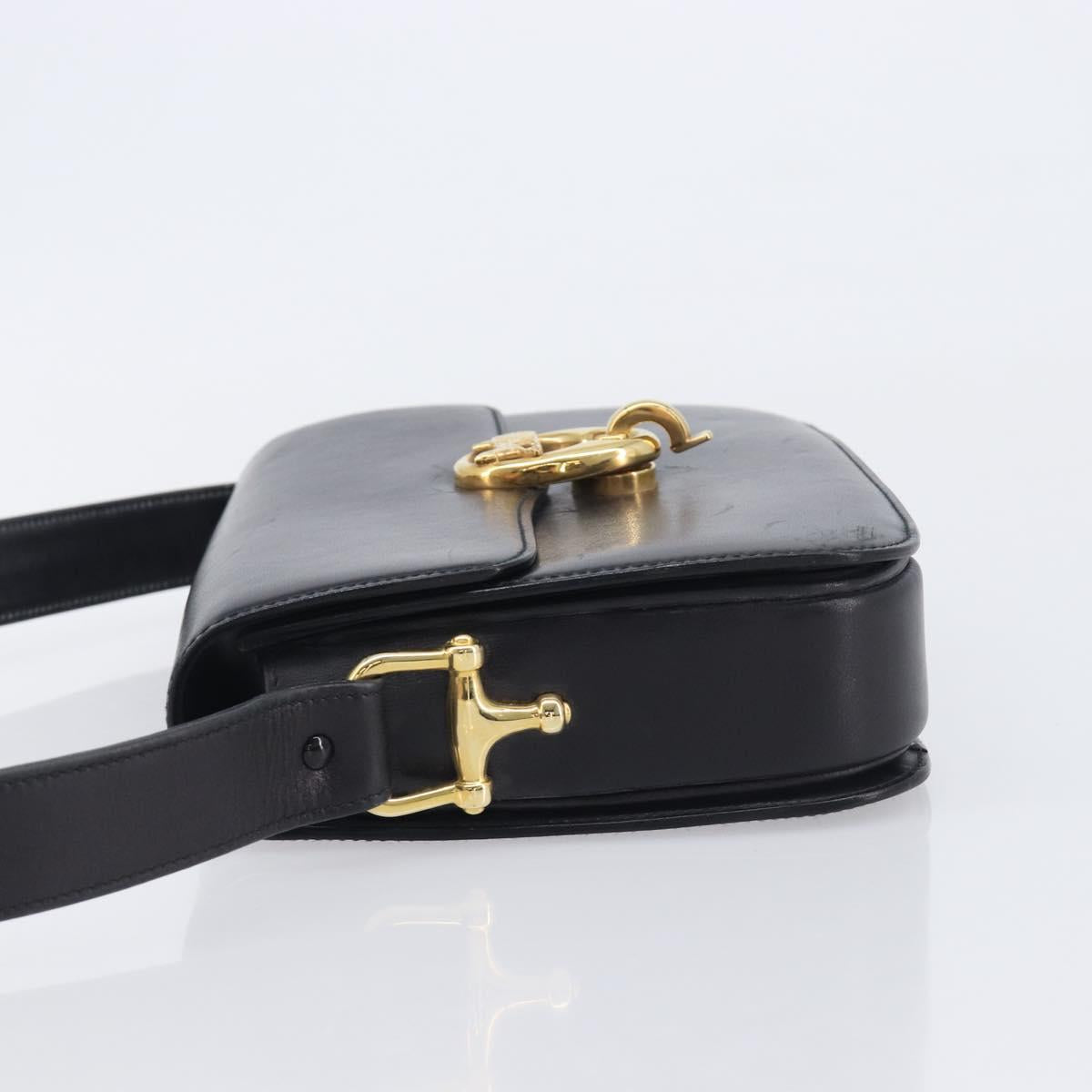 CELINE Shoulder Bag Leather Black Gold Tone Auth BA16528A