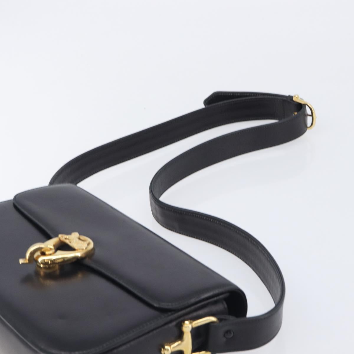 CELINE Shoulder Bag Leather Black Gold Tone Auth BA16528A