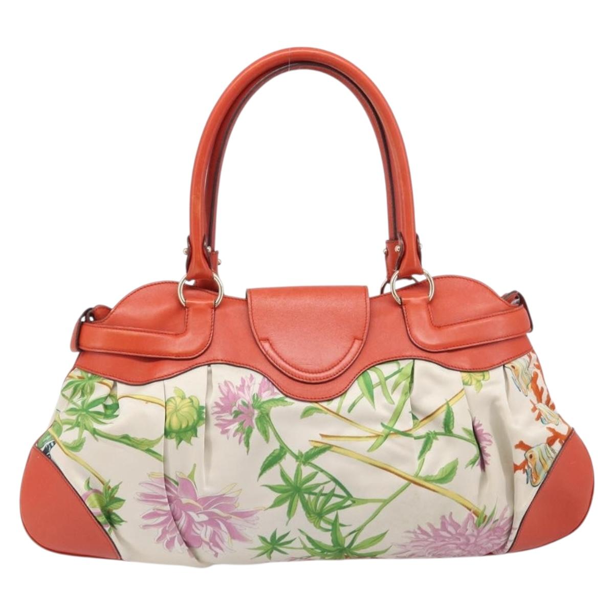 Salvatore Ferragamo Gancini Tote Bag Satin White Gold Tone Auth BA16529