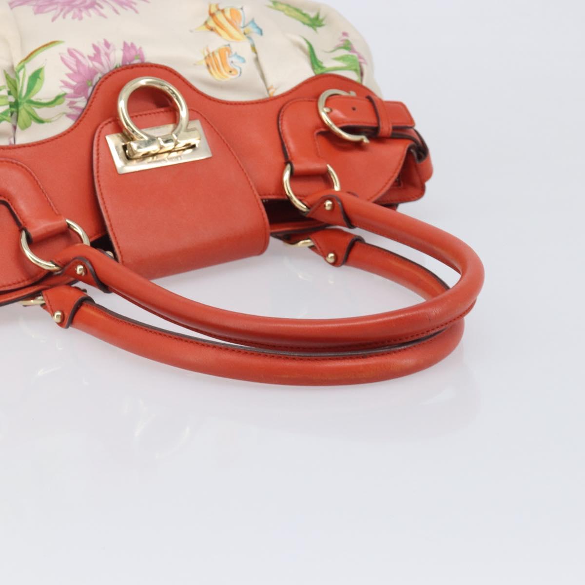 Salvatore Ferragamo Gancini Tote Bag Satin White Gold Tone Auth BA16529