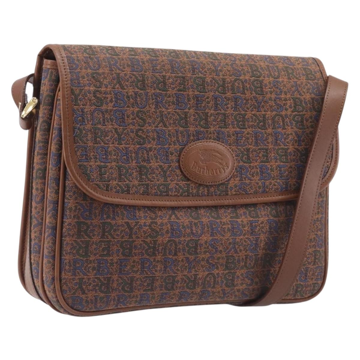 Burberrys Shoulder Bag Canvas Brown Gold Tone Auth BA16531A