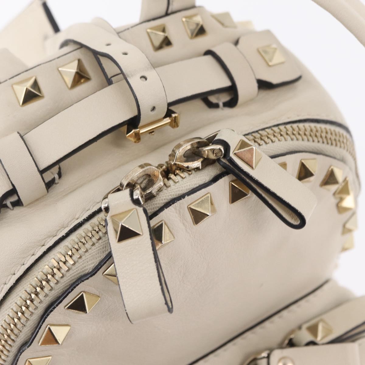 Valentino Rock Studs Backpack Leather Ivory Gold Tone Auth BA16533