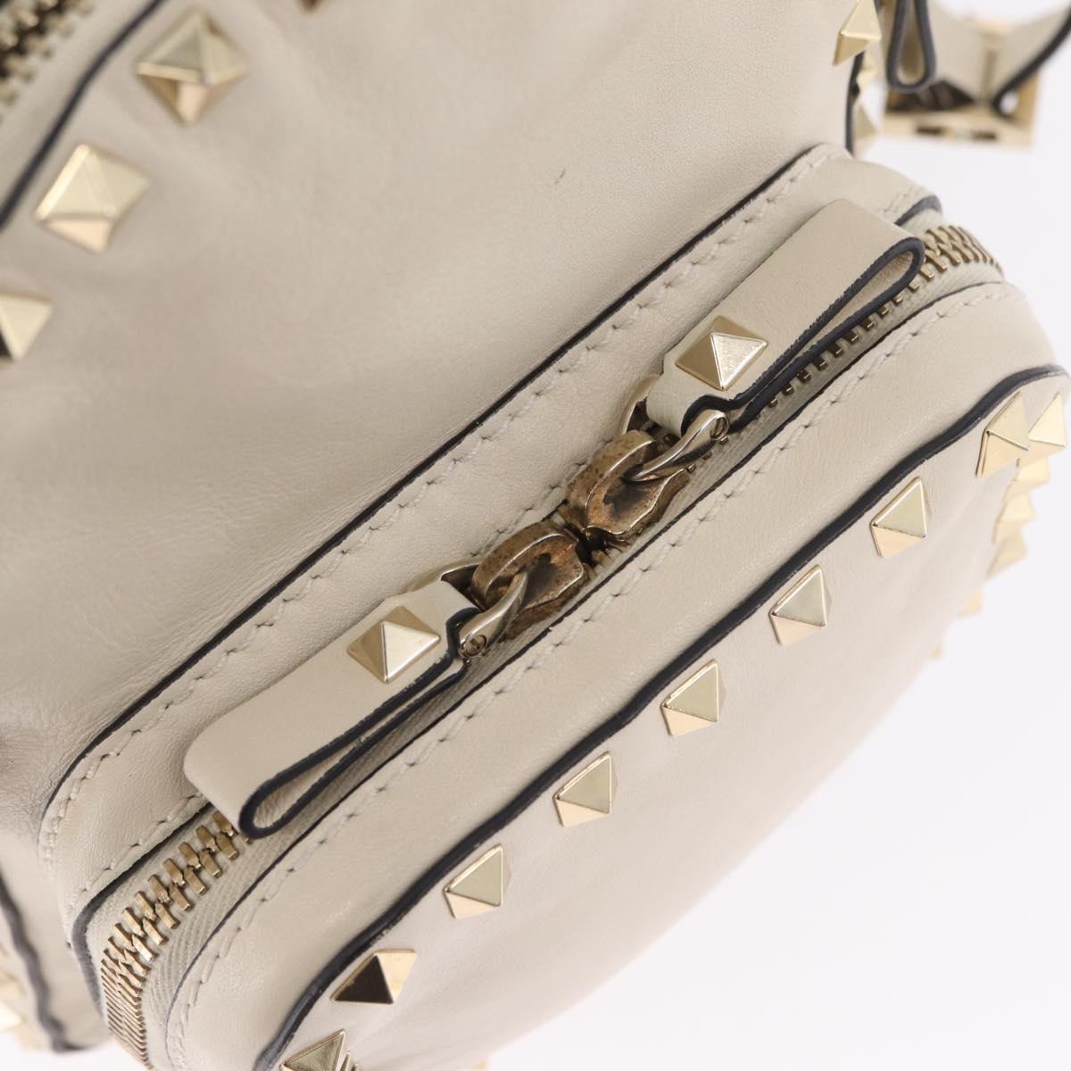 Valentino Rock Studs Backpack Leather Ivory Gold Tone Auth BA16533