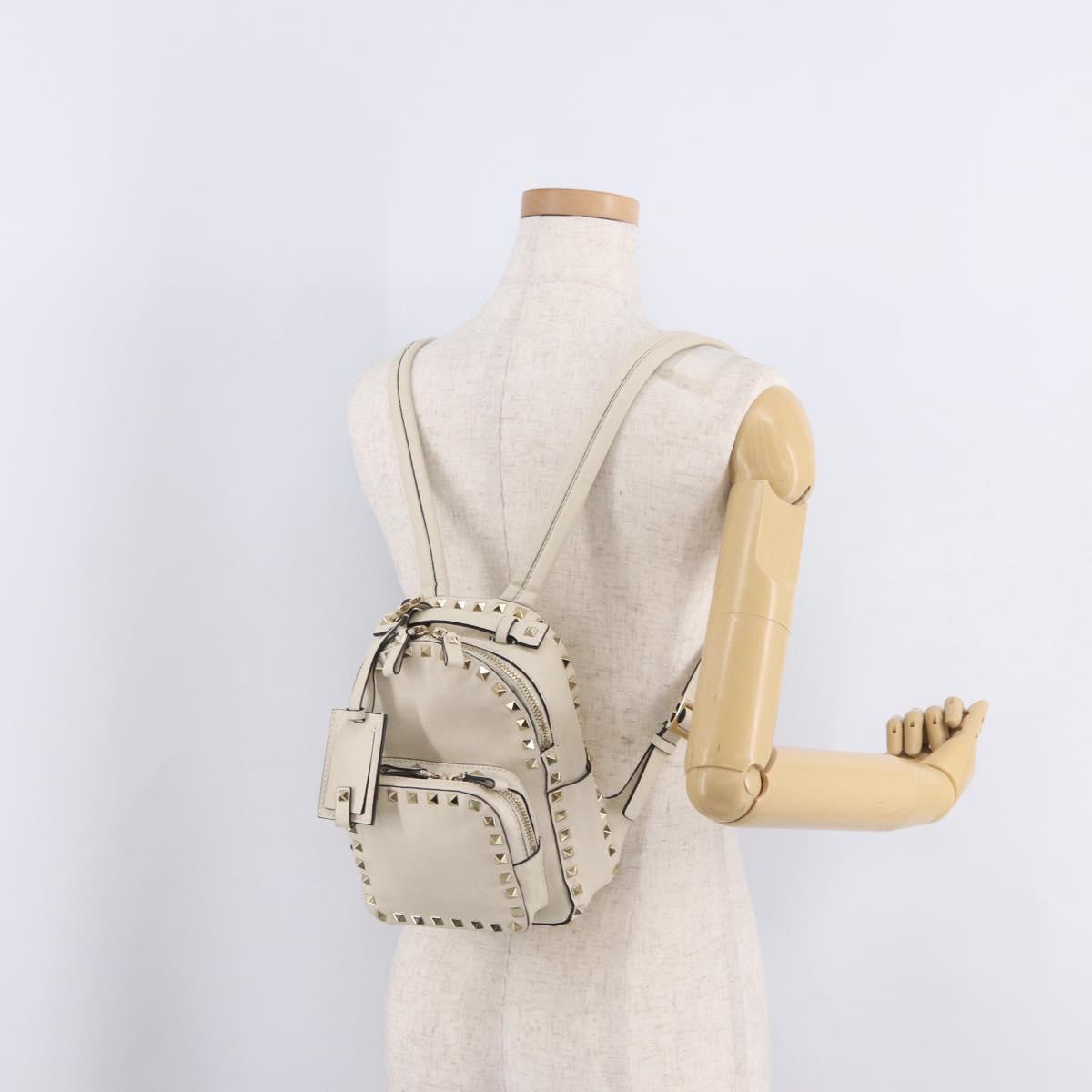 Valentino Rock Studs Backpack Leather Ivory Gold Tone Auth BA16533