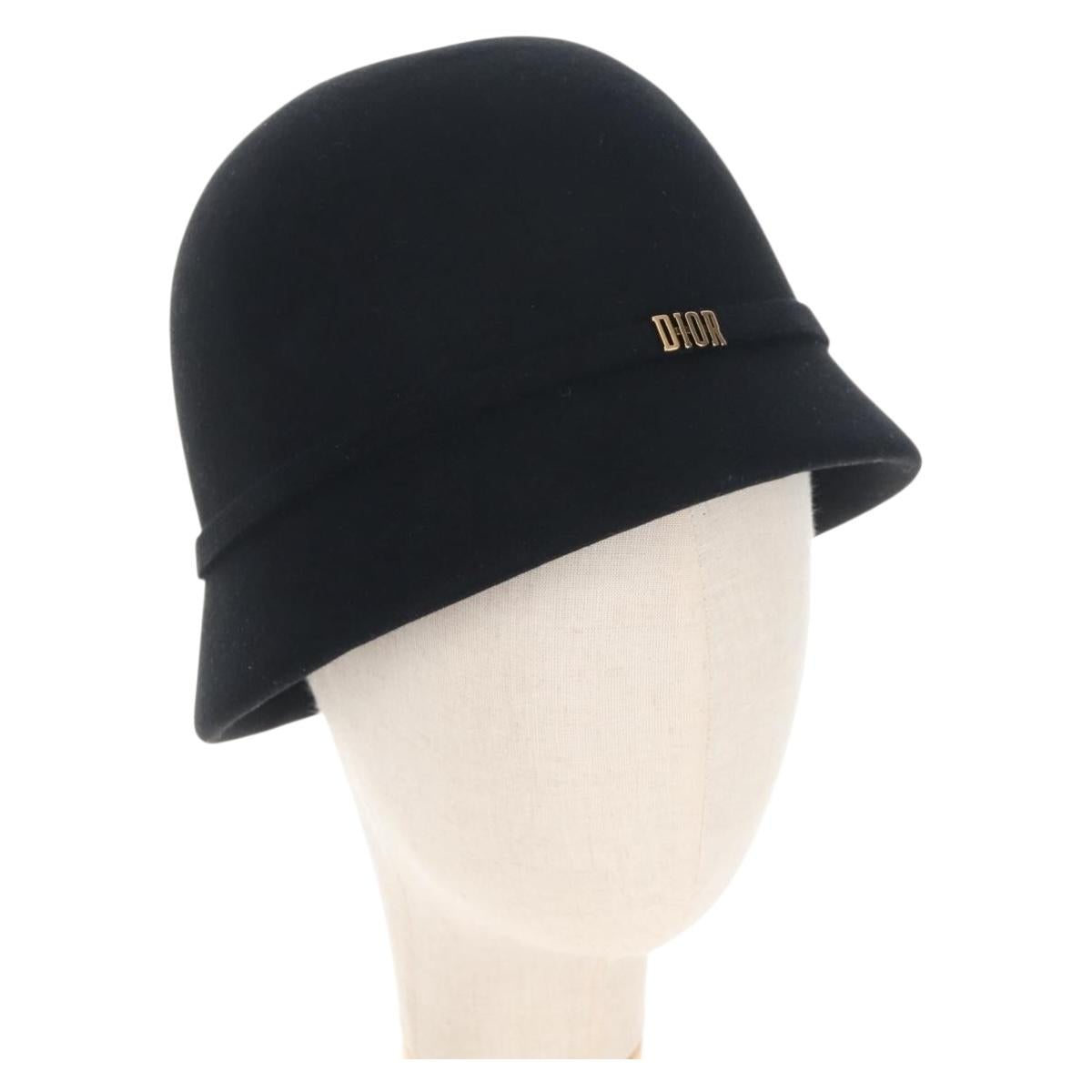 Christian Dior Hat Wool Black Gold Tone Auth BA16536M