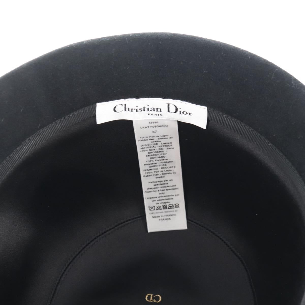 Christian Dior Hat Wool Black Gold Tone Auth BA16536M