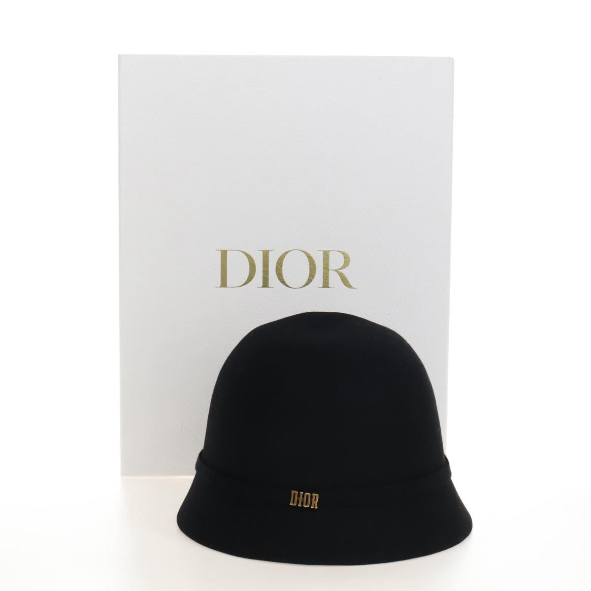 Christian Dior Hat Wool Black Gold Tone Auth BA16536M