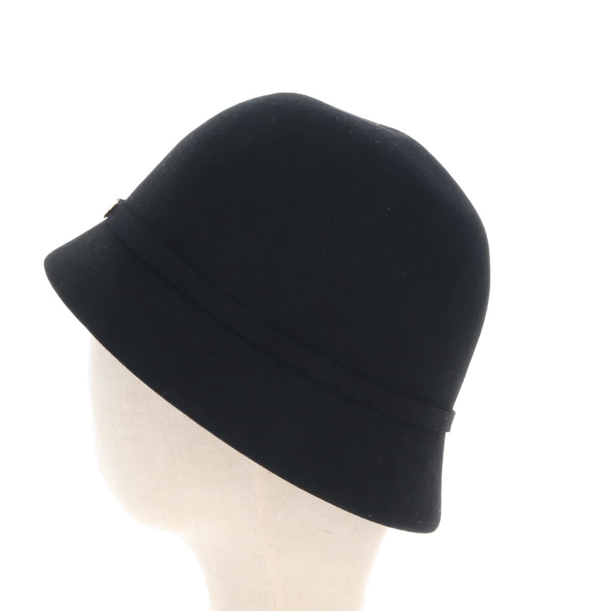 Christian Dior Hat Wool Black Gold Tone Auth BA16536M